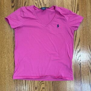 Ralph Lauren Sport Bright Pink V-Neck Logo Tee